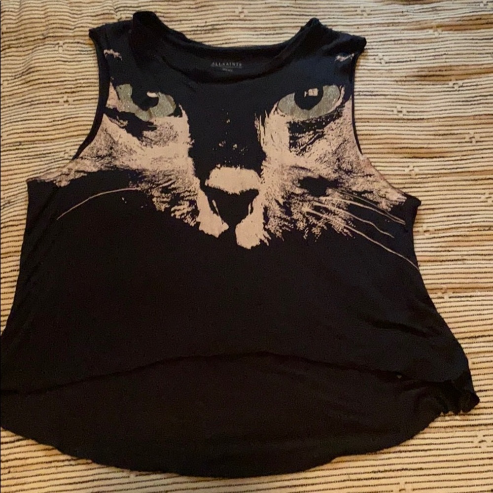All saints cat face muscle tank crop top